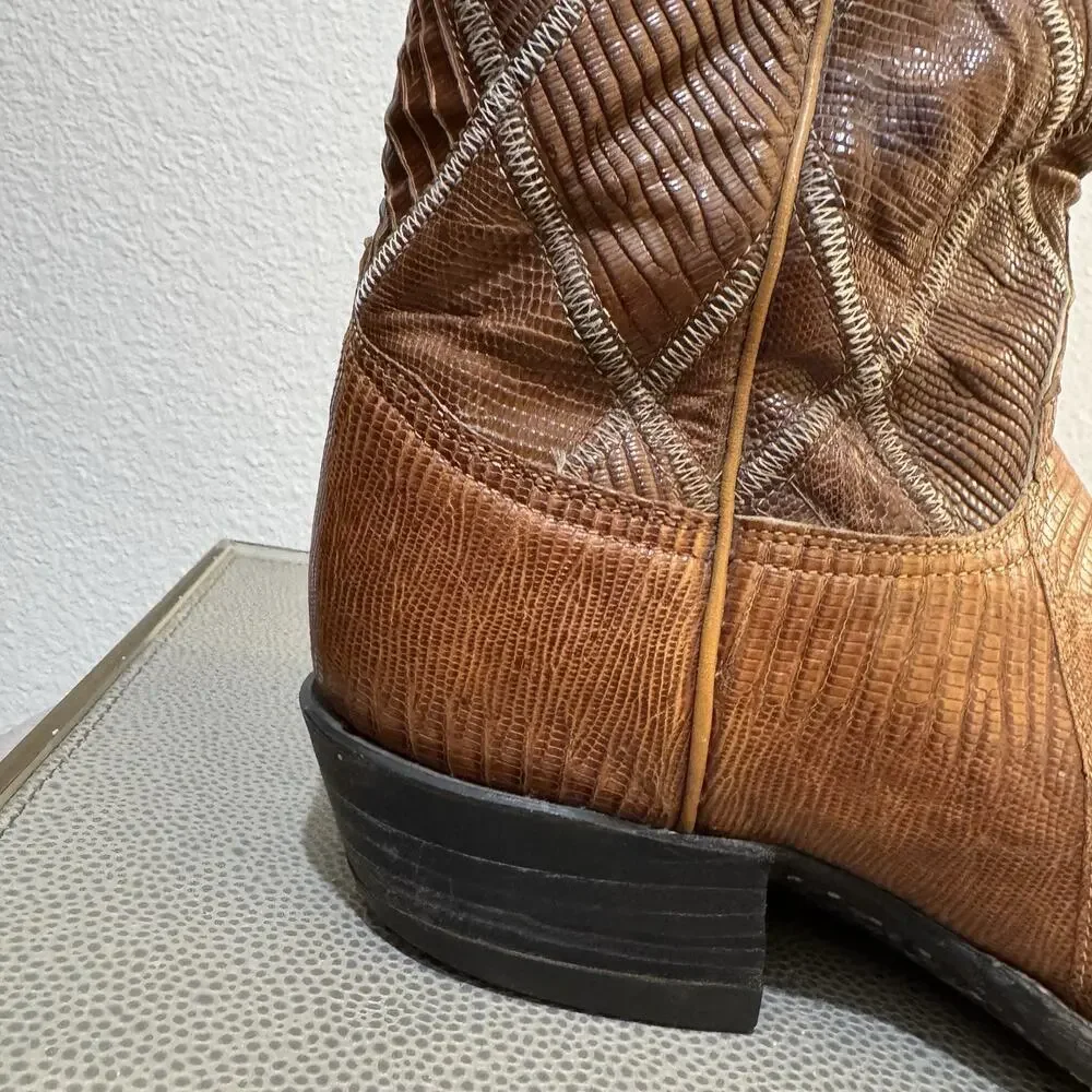 Tony Lama Vintage Gold Label Teju Lizard Patchwork Cowboy Boots Size Mens 10